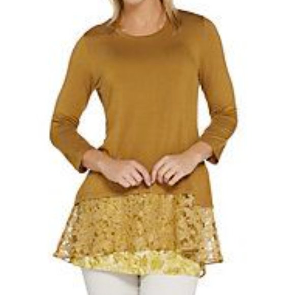 LOGO by Lori Goldstein Tops - LOGO by Lori Goldstein Knit Top with Lace Band & Tank Twin Set  9338